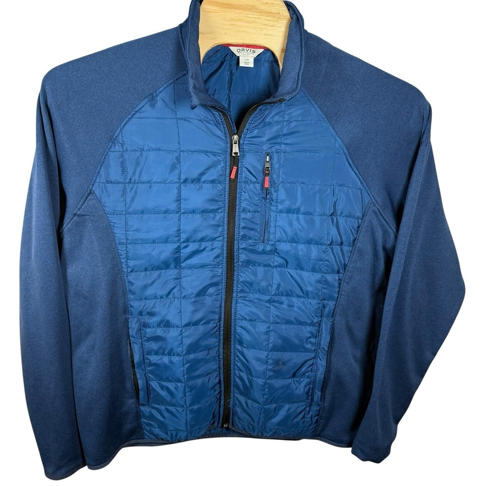Orvis Men Large Blue Quilted/Fleece Polyester Full Zip‎ Jacket